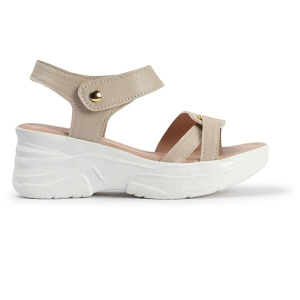 Vendoz Women Casual Cream Wedges Sandal - Image 4