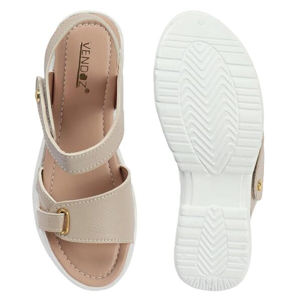 Vendoz Women Casual Cream Wedges Sandal - Image 2